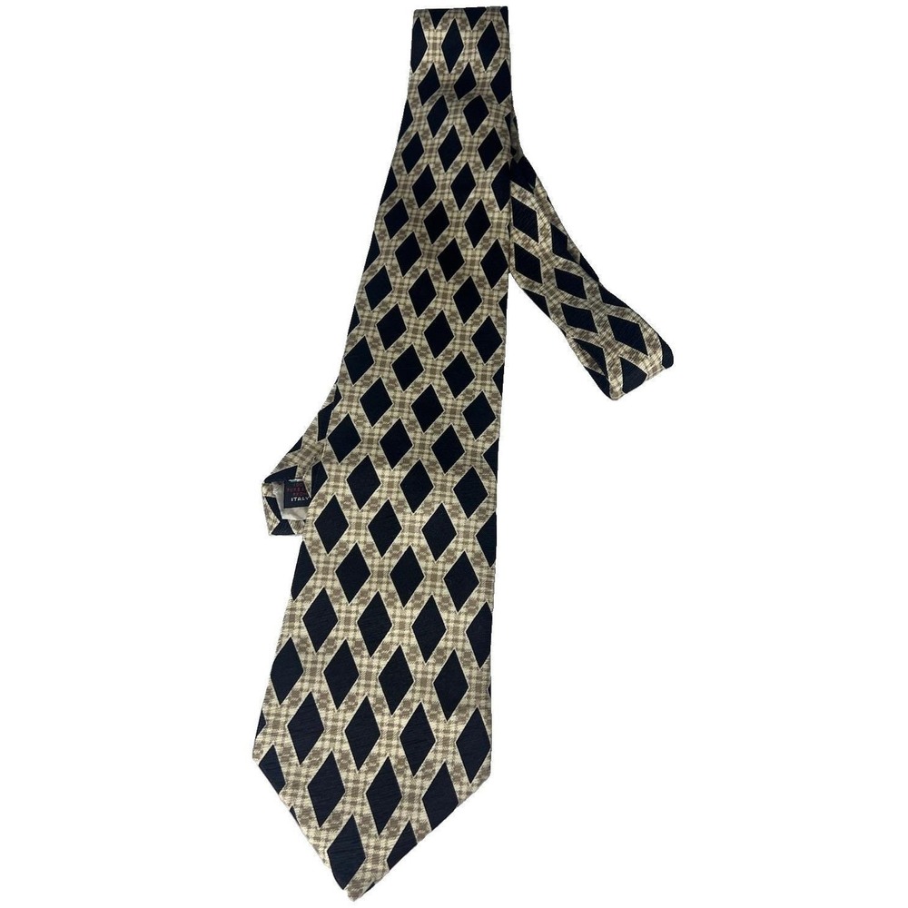 Harold's Serica Silk Tie Mens OS Gold Black Diamond Houndstooth Italy Excellent